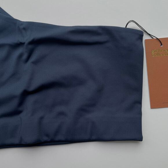 Girlfriend Collective Bianca Sports Bra One Shoulder Skyline Blue Size XL NEW - Picture 3 of 6